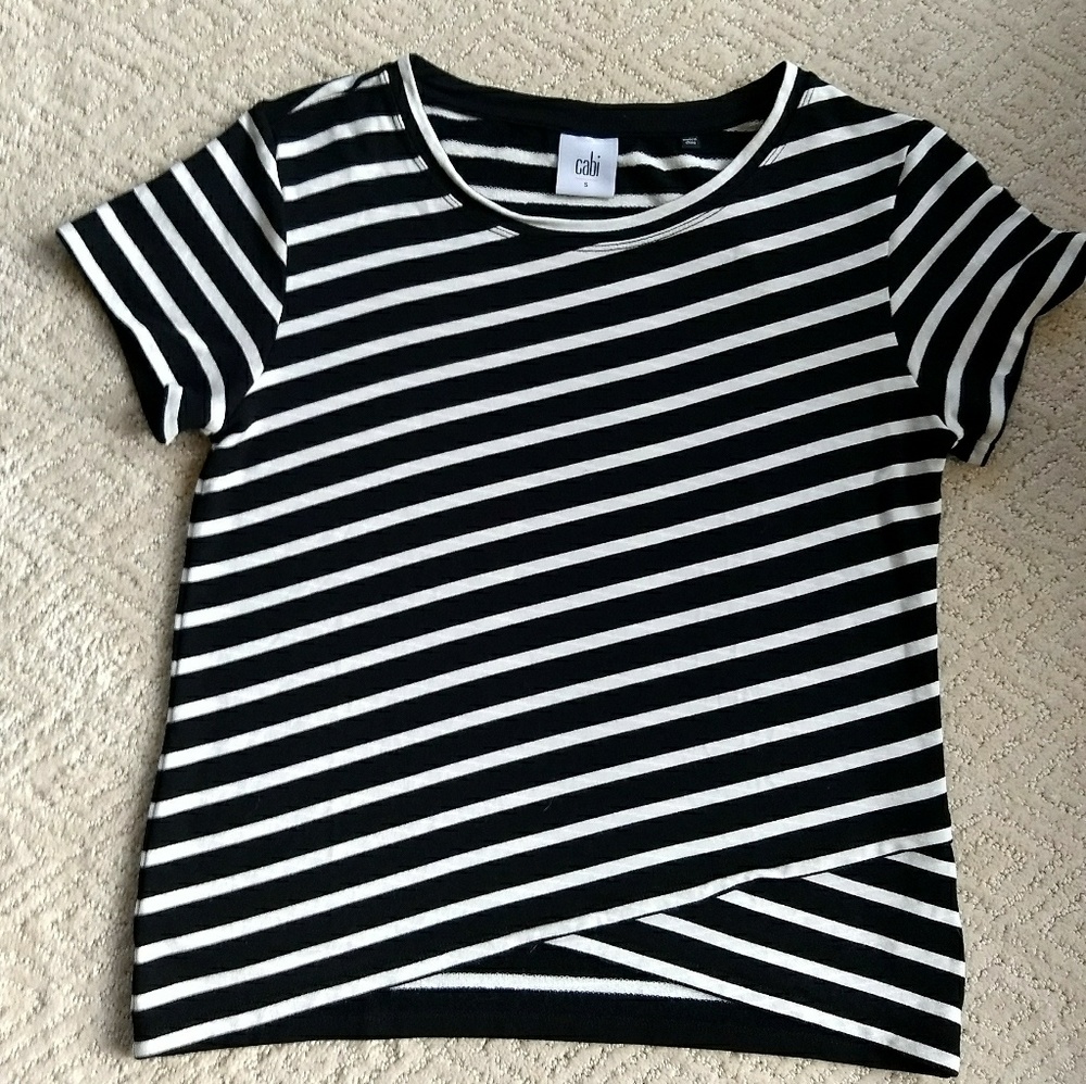 CAbi Gracie Black & White Striped Top